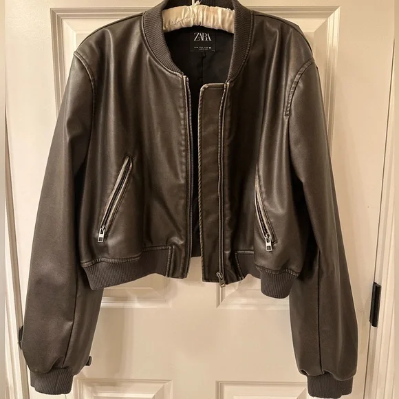 Zara Faux Leather Bomber Jacket - Picture 2 of 5